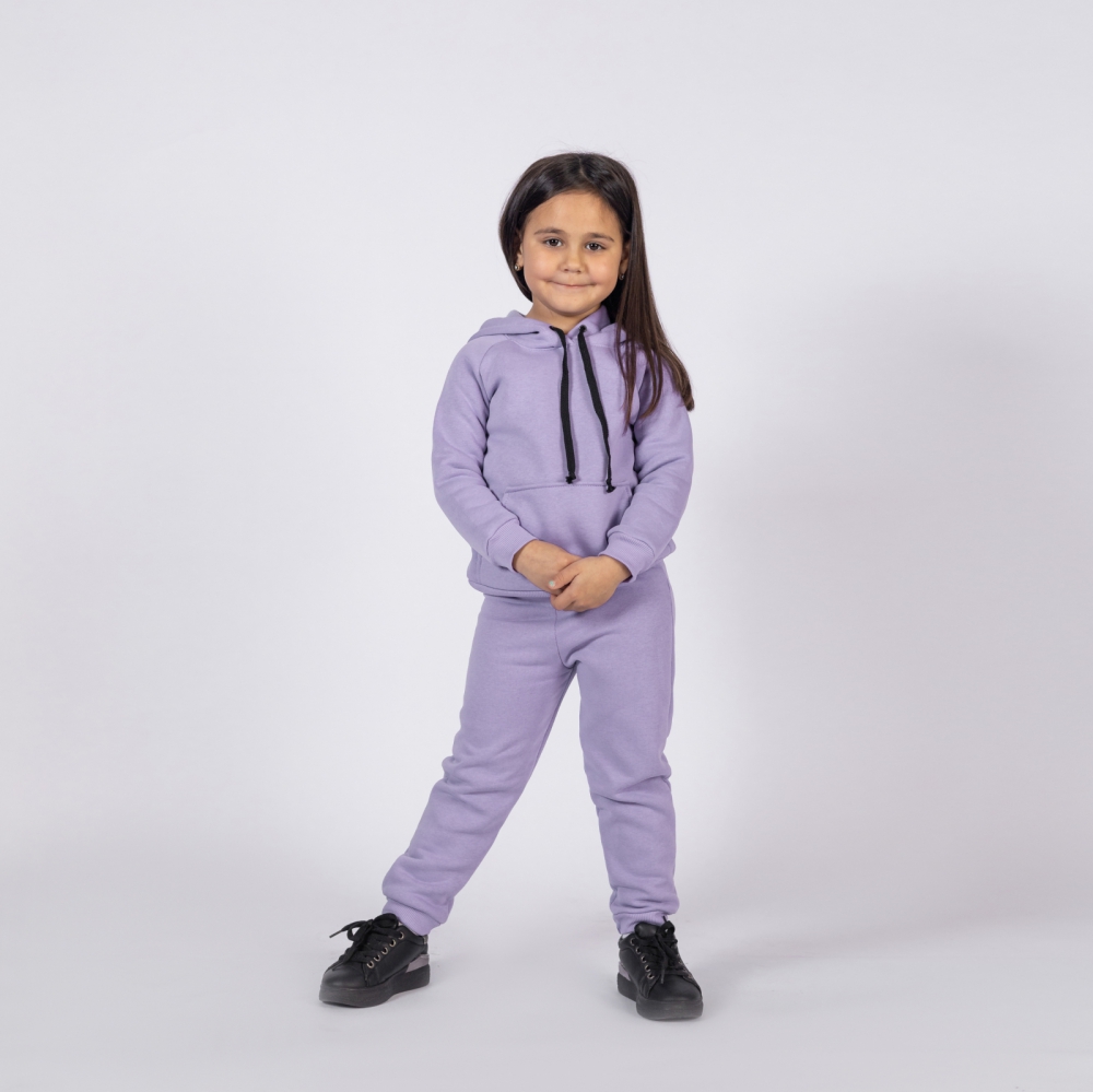 296-СР. Свитшот с капюшоном  + Штаны, хлопок 65%, 35% ПЭ, 3-х нитка (начес) сирень 80,86,92