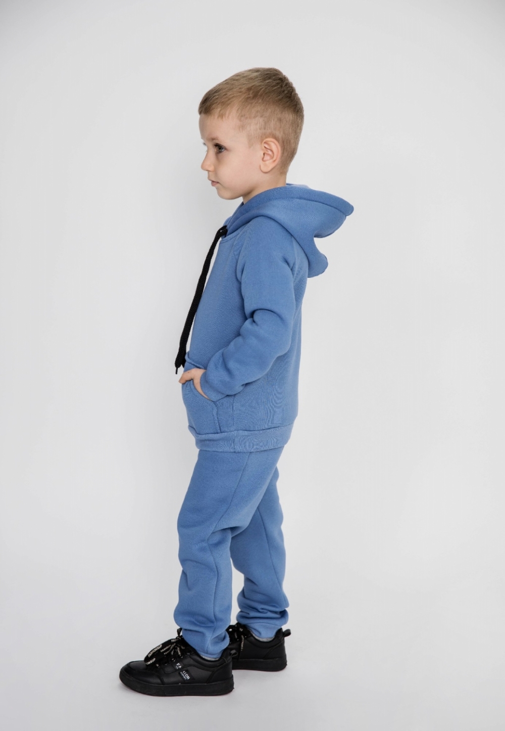 296-ДЖ. Свитшот с капюшоном + Штаны, хлопок 65%, 35% ПЭ, 3-х нитка (начес) джинсовый 80,86,92