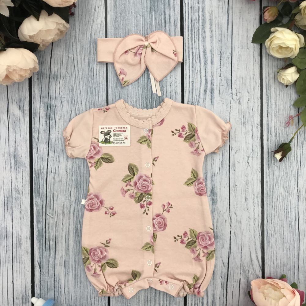 285. Песочник с розами, хлопок 100% интерлок 56,62,68,74,80.