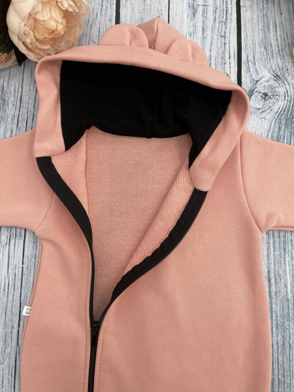 315-ПЕР. Комбинезон с капюшоном, хлопок 65%, 35% ПЭ ПЭ, 3-х нитка без начеса + интерлок 62,68,74,80