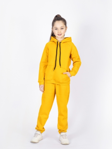 296-А. Свитшот с капюшоном  + Штаны, хлопок 65%, 35% ПЭ, 3-х нитка (начес) апельсин 146,152,158