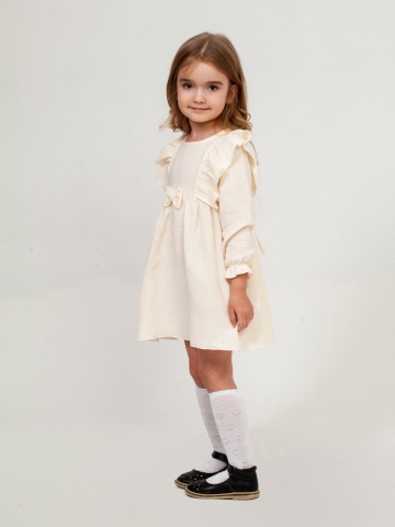 Купить 321-СЛ. Платье из муслина детское, хлопок 100% сливочный, р. 74,80,86,92 в Тобольске