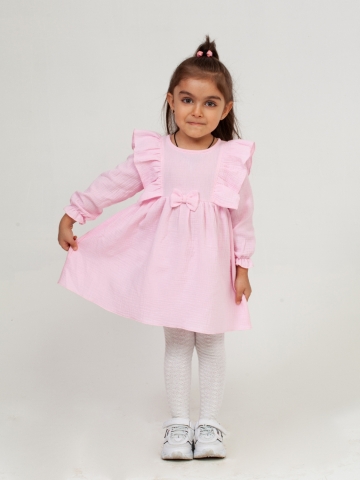 Купить 321-Р. Платье из муслина детское, хлопок 100% розовый, р. 74,80,86,92 в Тобольске